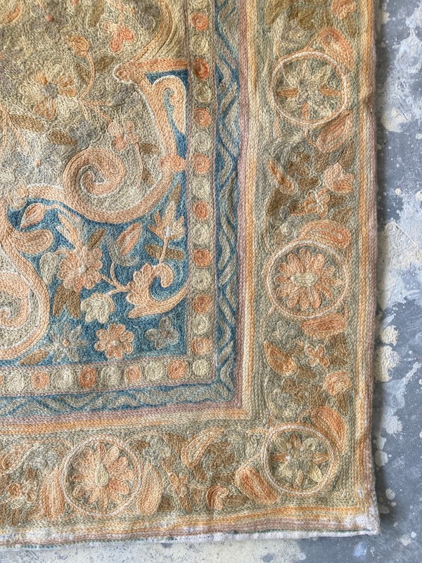 Vintage Handmade Safavid Crewel Floral Wool Area Rug126x75 cm gallery
