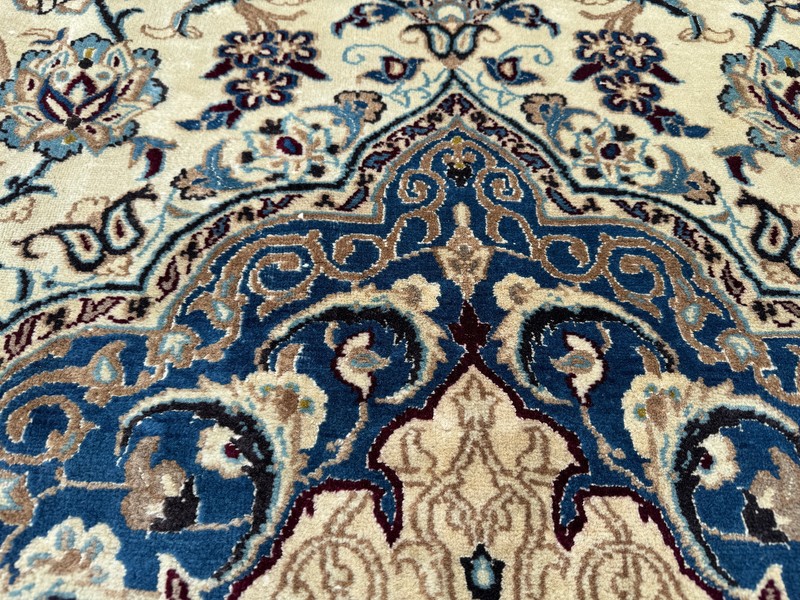 ANTIQUE IVORY ORIENTAL RUG 7x12 HANDKNOTTED vintage blue fine big real handmade gallery