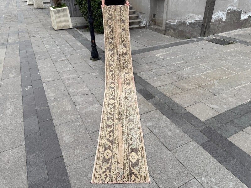 Vintage Oushak Runner Rug 1.5x10.7 ft Skinny Turkish Hallway Rug gallery