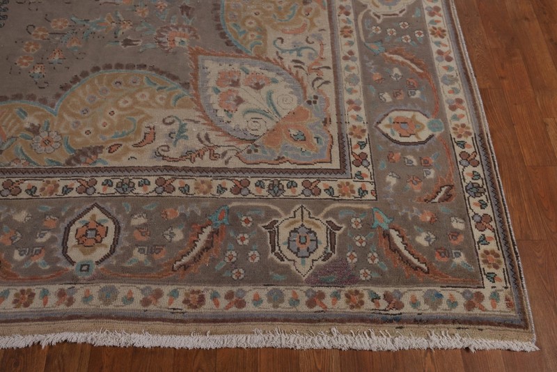 Vintage Brown Over-Dyed Floral Tebriz Traditional Handmade Room Size Rug 10x13 gallery