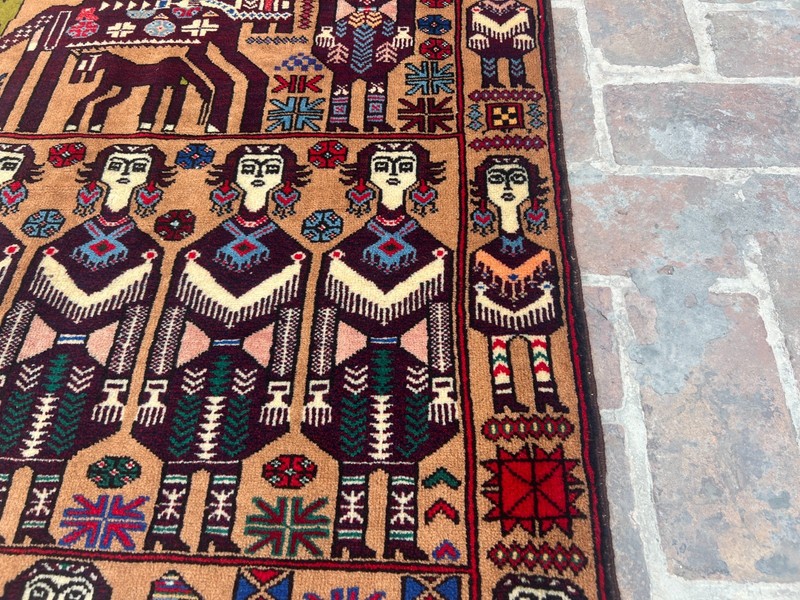 Afghan Handmade Pictorial Rug 3x5 ft Tribal People & Animal Design Wool Carpet gallery