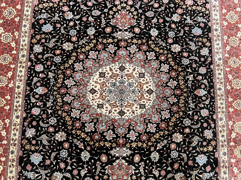 Marvelous Oriental Rug 7x10 Super Fine 50 Raj 300+ KPSI Black Rust Red Floral gallery