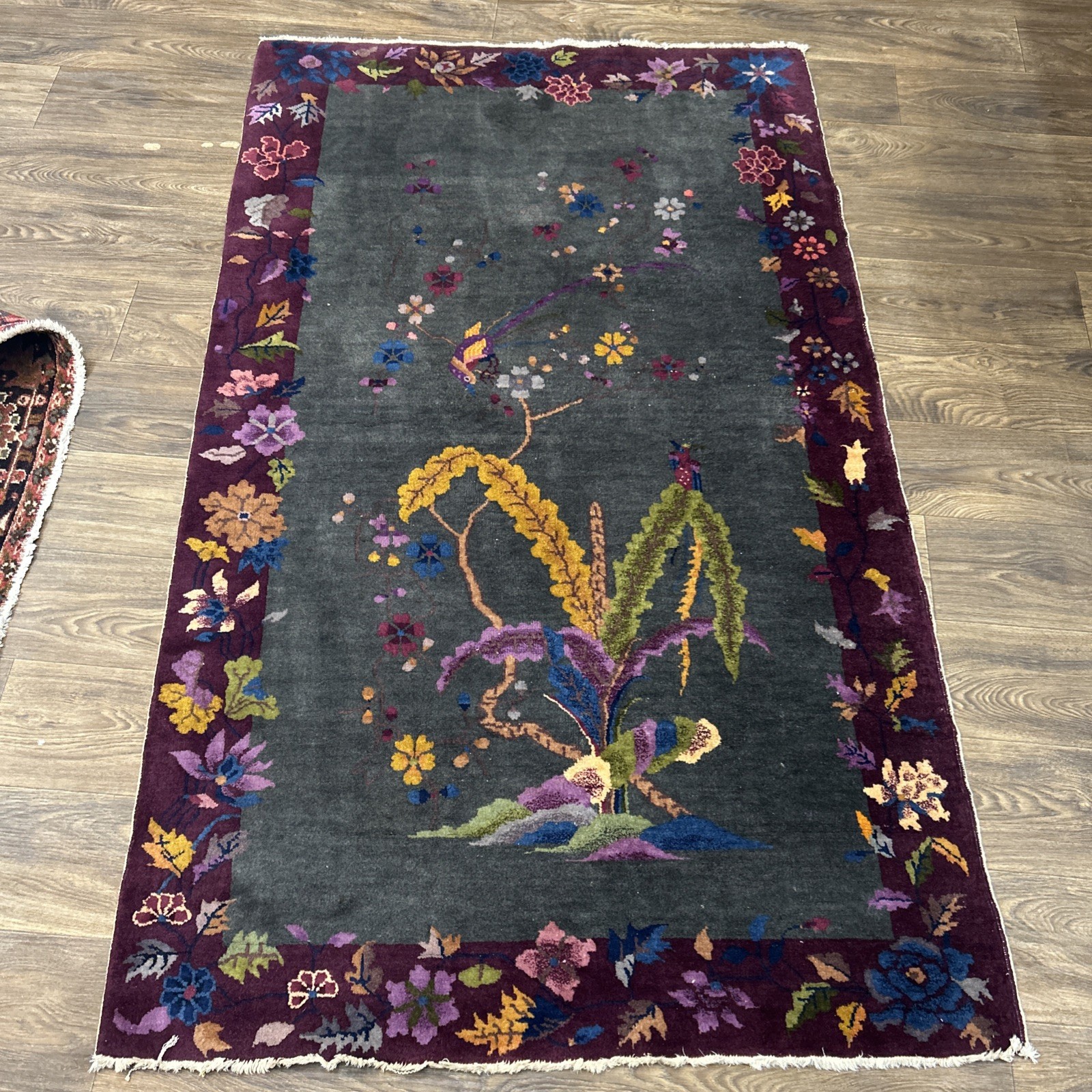 Vintage Chinese Art Deco Rug 6’10” x 4’1” – Floral Handmade Wool Oriental Carpet gallery