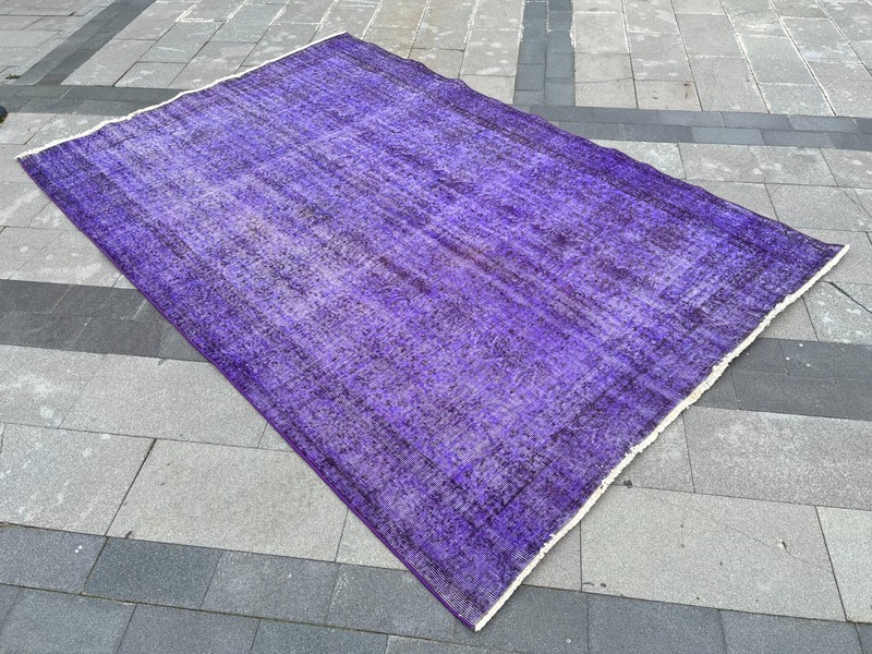Overdyed 6.3x9.4 ft Vintage Turkish Rug – Vibrant Purple Oushak Carpet gallery