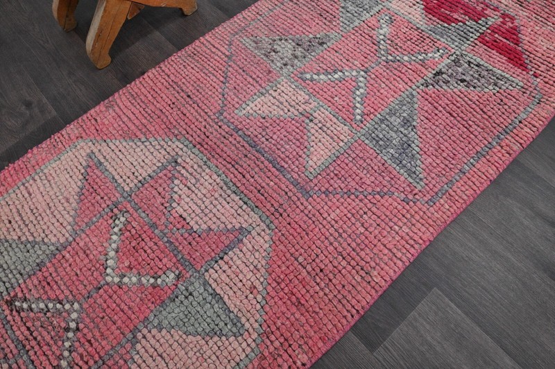 Vintage Turkish Runner Rug 2x10ft Wool Anatolian Handmade Hallway Oushak PINK gallery