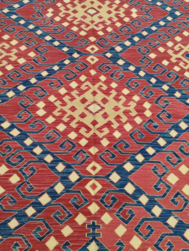 Vintage Handmade Turkish Tribal Geometric Wool Kilim Rug 238x156 cm gallery