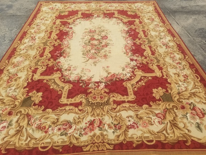 Vintage Handmade French Floral Needlepoint Wool Rug 284x220 cm gallery