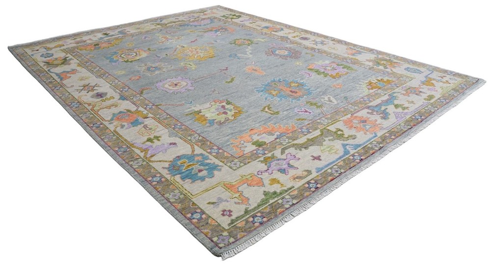 Vintage Turkish Oushak Rug, Beige 9X12 ft, Handmade Wool, Bohemian Anatolian