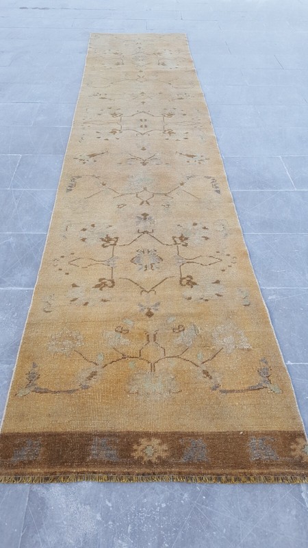 Vintage Area Rug Turkish Oushak Rug Neutral Runner Rug 3x11 Antique Oshak Rug gallery