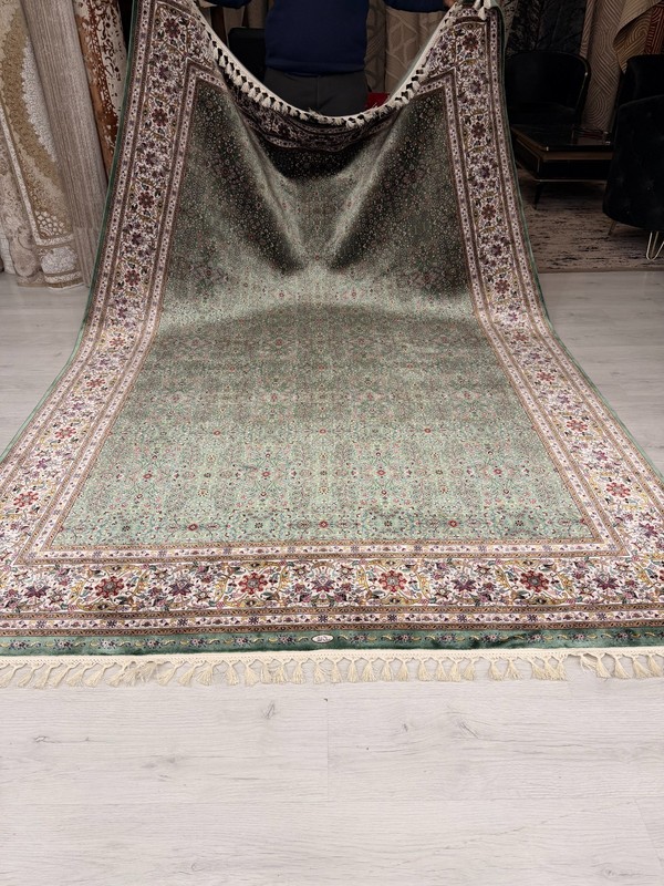 7x10 Silk Area Rug Persian Style Green Oriental Luxury Handmade Fringe gallery