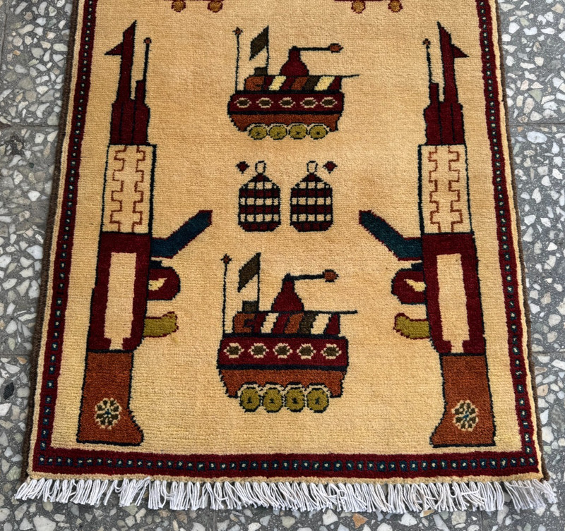 2x3 Afghan Hand Knotted War Rug Pictorial Military Tan Wool Carpet New gallery