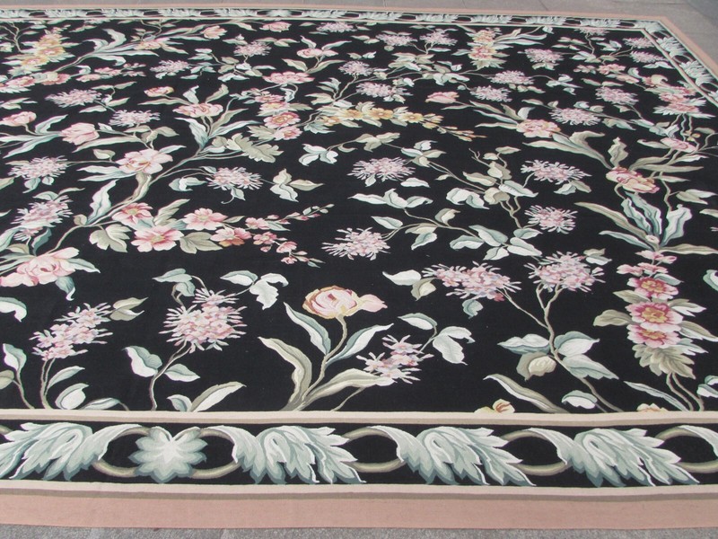 Vintage Hand Made French Design Wool Black Green Original Aubusson 565X360cm gallery