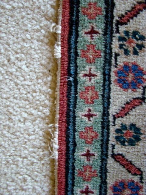 Beautiful Vintage 100% Woven Wool 40" Long Geometric Red & Deep Blue Rug gallery