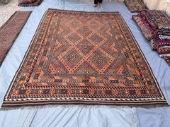 Terracotta Faded Kilim Rug 8’2×11′ Handmade Afghan Boho Large Flatweave Rug