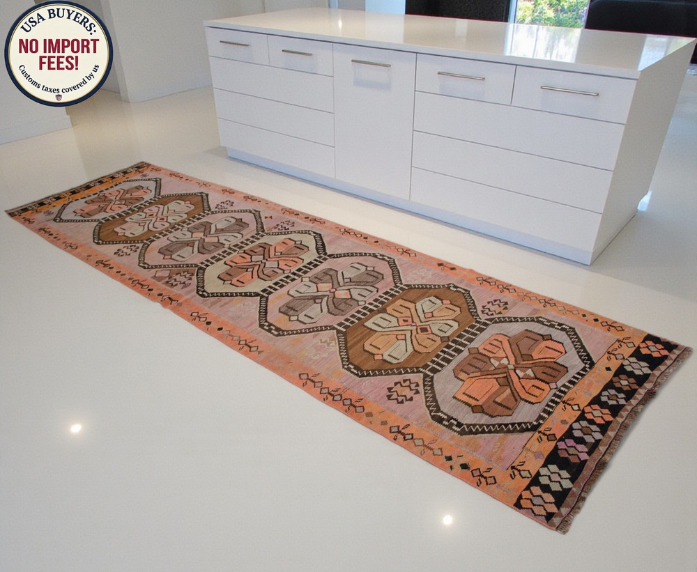 Vintage Turkish Rug Runner Handmade Halway Kitchen Decor Kilim Rug 4x13 approx