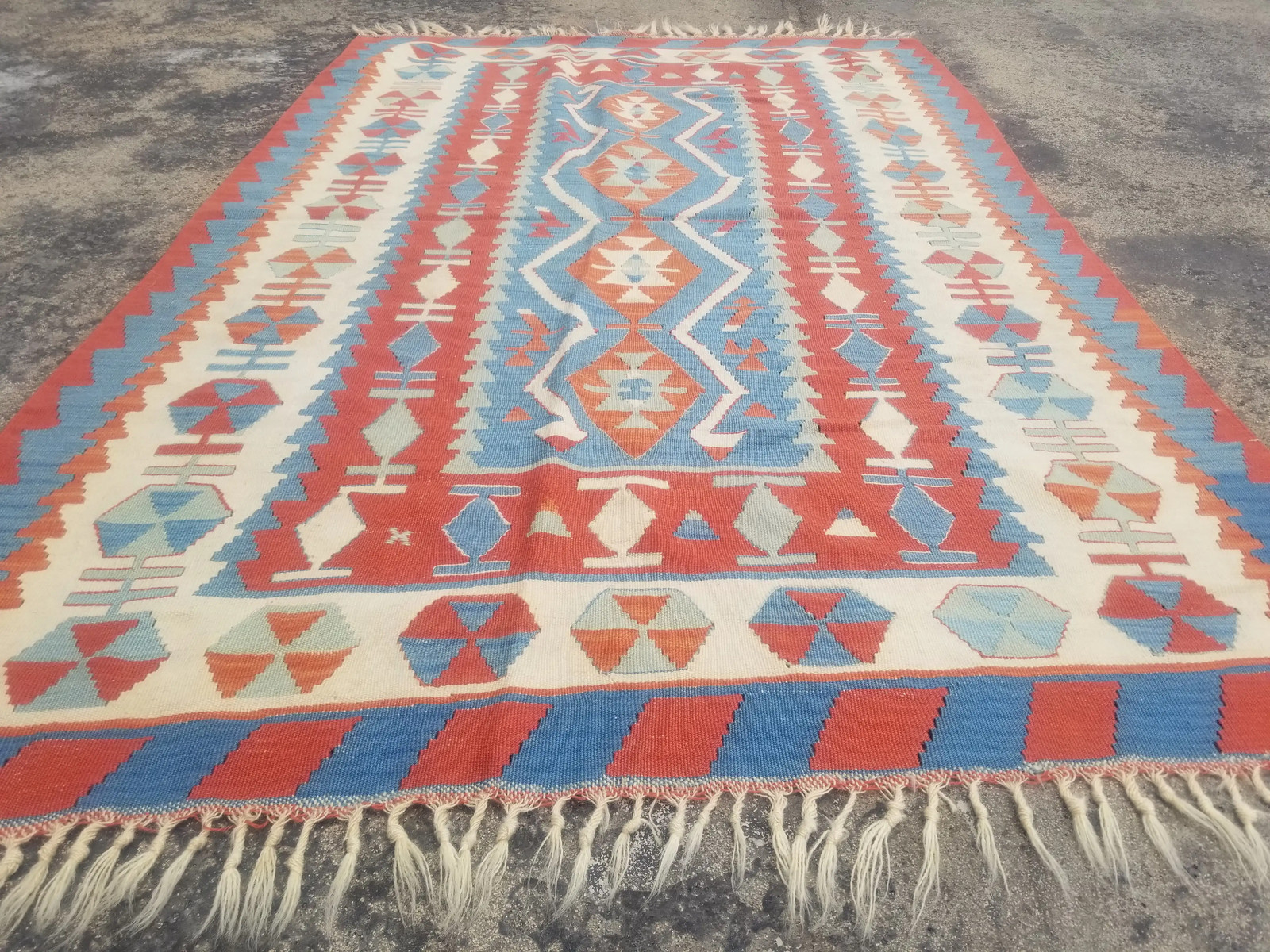 Distressed Fine Vintage Traditional Handmade Turkish Wool Kilim 5.9x3.8 ft gallery