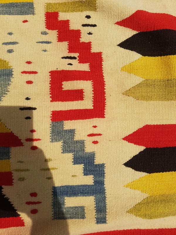 Vintage Traditional Handmade Mexican Aztec Wool Multicolor Kilim 186x123cm gallery