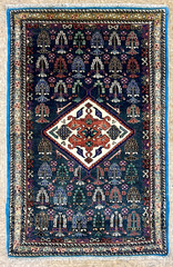 Vintage Ardebil Tribal Oriental Rug 3×4 Hand Knotted Wool Area Carpet Navy Ivory