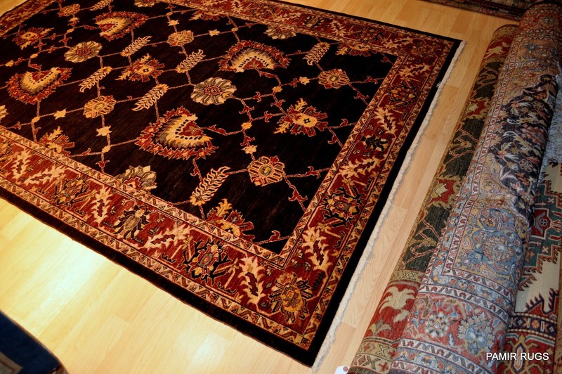 _HANDMADE_WOOL_RUG_6' X 9' Mahal design rug ***100% Wool RUG*** black Pm75 gallery