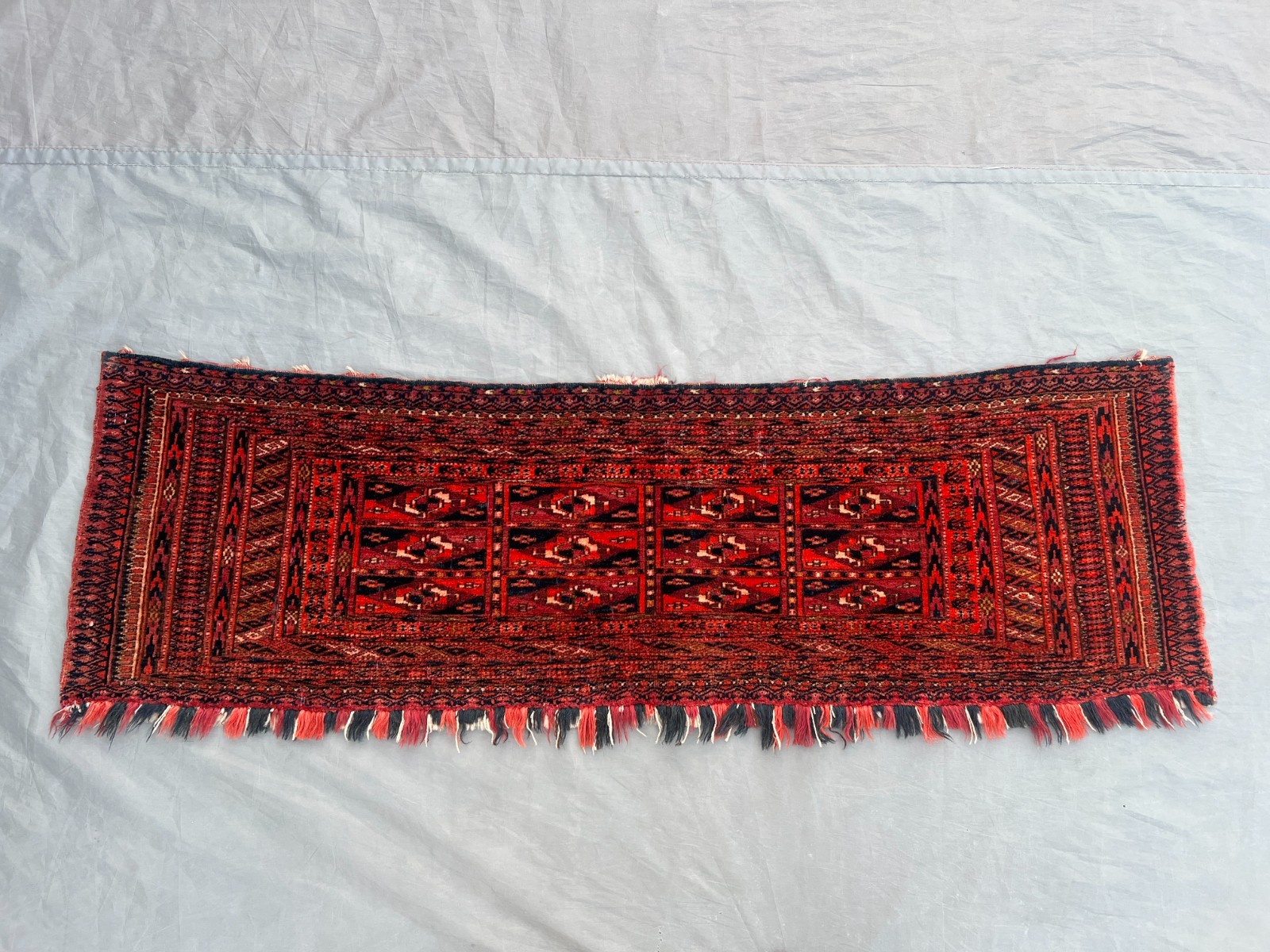 1'2 x 3'11 ft Antique Turkmen Chuwal Hand Knotted Tribal Wool Rug Rare Wall Rug gallery