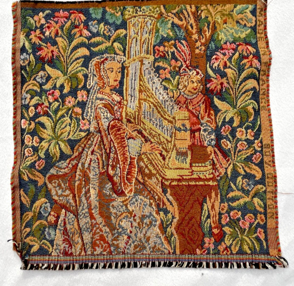 Lady and Organ France tapestry vintage mideveval