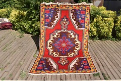 Turkish Rug 4×7 Handwoven Oriental Medallion 140x225cm Natural Wool Carpet Red
