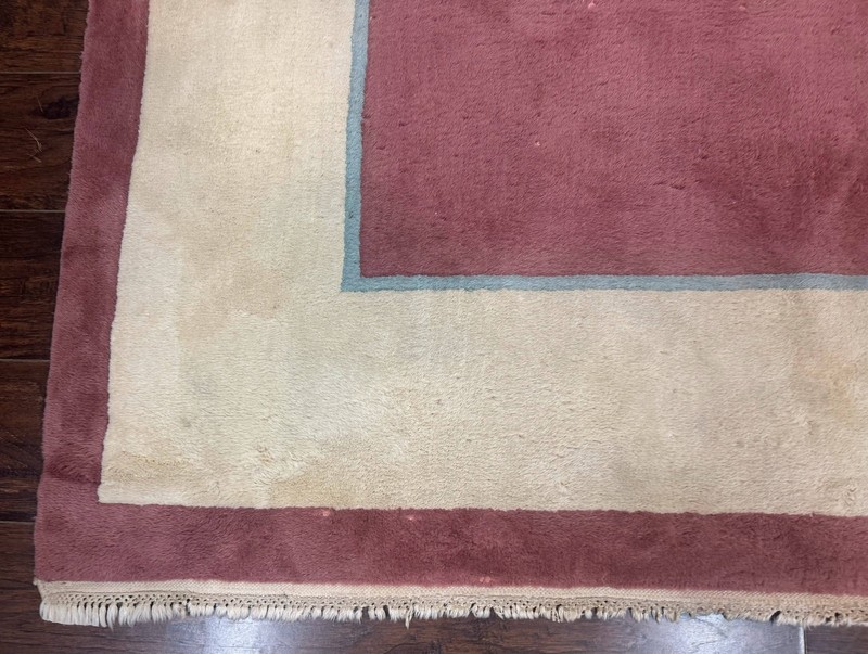 Indo Chinese Art Deco Rug 9x12, Pink and Ivory, Open Filed, Floral, Wool gallery