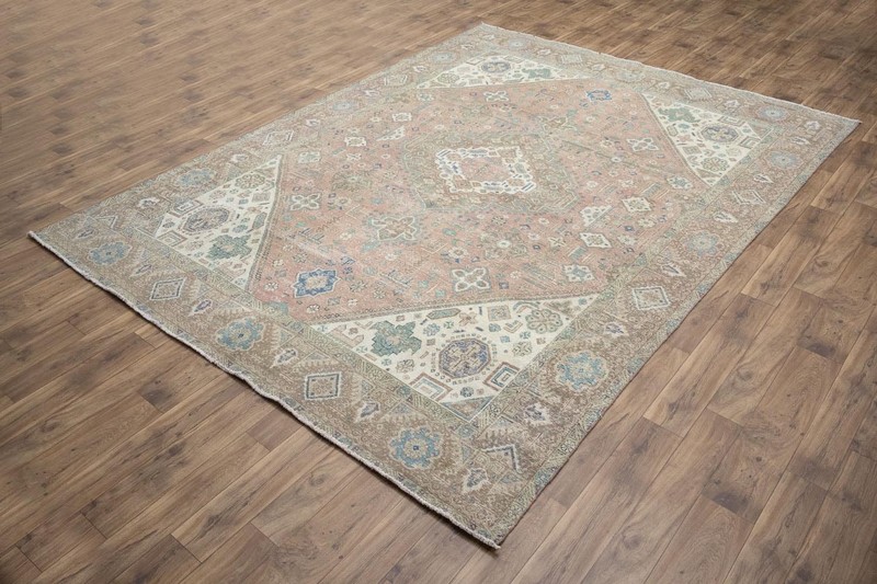 Handmade Distressed Floral Oriental Wool Rug Semi Antique Large Carpet 9x12 Ft gallery