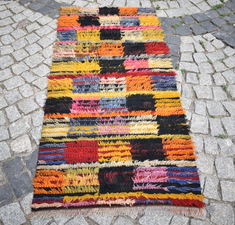 unique! Turkish Tulu Rug 2'6'' x 5'3'' ft Anatolian Primitive long Pile Tulu Rug gallery