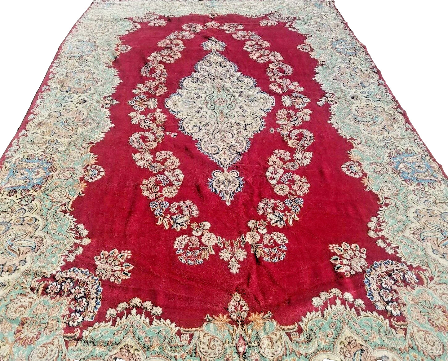 8'10'X16'7 ANTIQUE HAND-KNOTTED KERMANI KASHANI VINTAGE WOOL RED RUG gallery