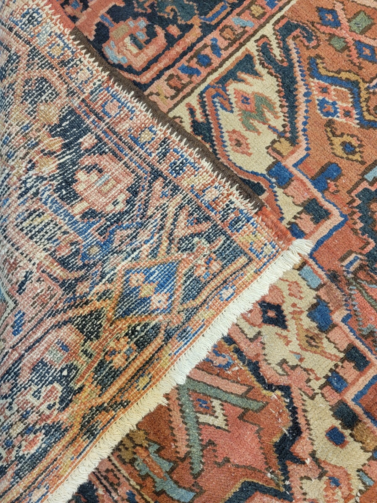 Antique Oriental Hand-Knotted Wool Area Rug Terracotta/Beige/Green 7'7" x 9'10" gallery