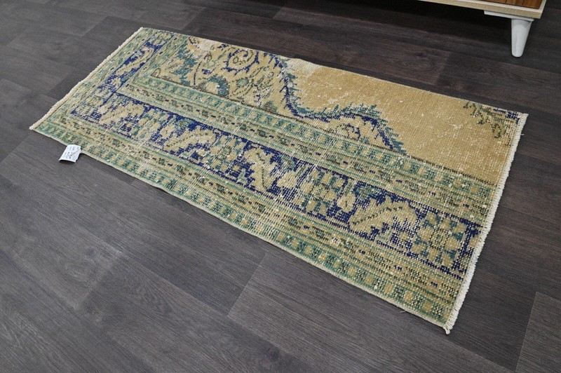 Vintage Turkish Runner Rug 2x5ft BEIGE Handmade Anatolian Oushak Hallway Wool gallery