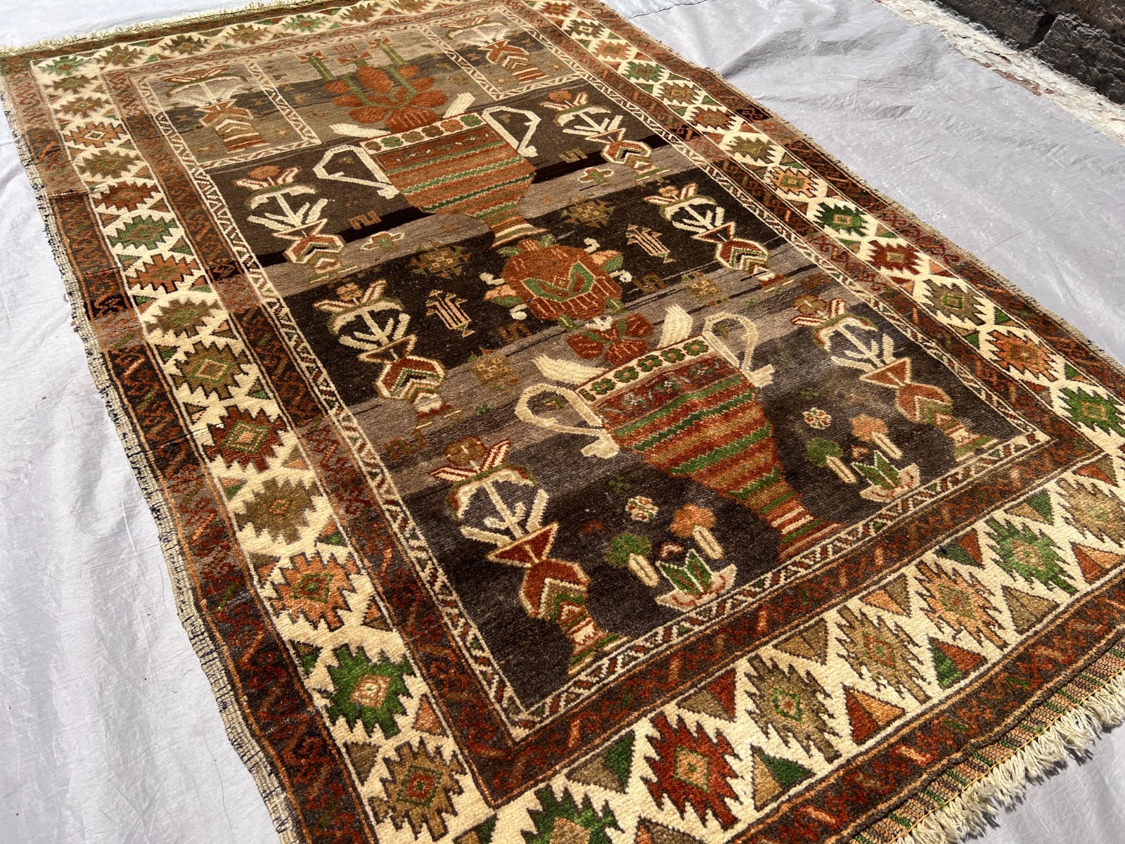Faded Terracotta Antique Afghan Rug 3x5 ft Hand Knotted Turkmen Pictorial Carpet gallery
