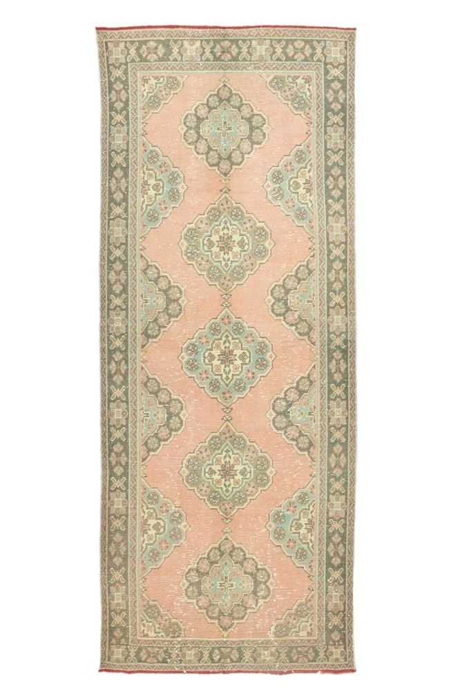 Rustic Farmhouse Wide Turkish Runner-Vintage Hand Knotted Oushak Rug-4.3x11.1 ft