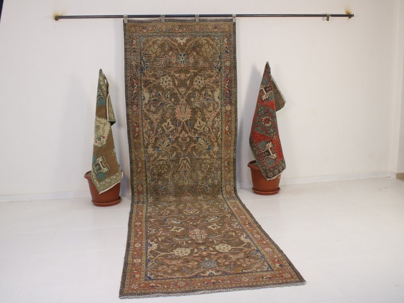 3x12 Brown Runner Rug, Handmade Turkish Rug, Vintage Wool Runner, 3.4x11.8 Ft gallery