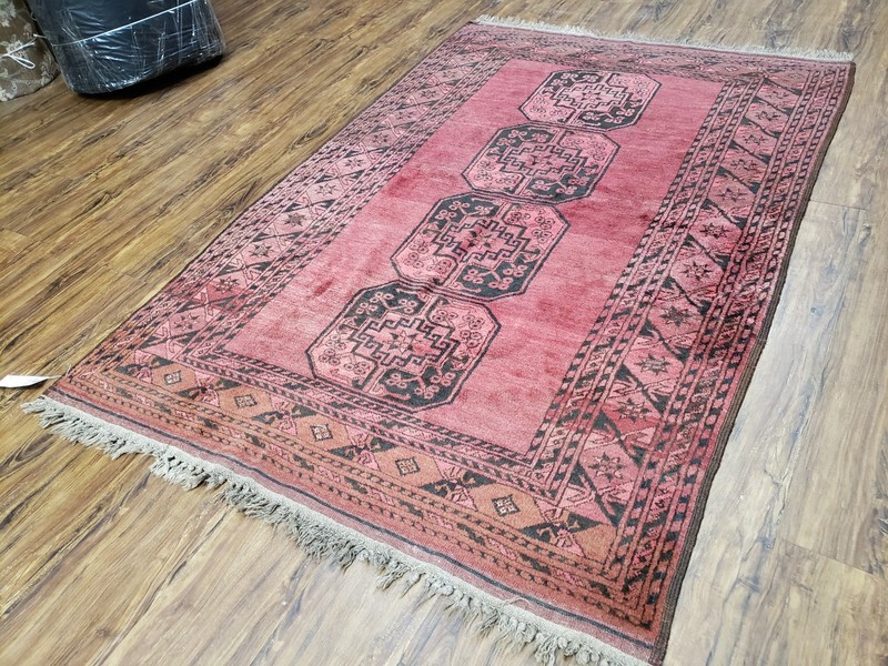 Antique Bukhara Area Rug Vintage Afghan Bashir Carpet 4x6 Hand-Knotted Red Black gallery