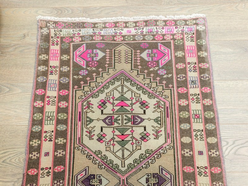Turkish Oushak Runner Rug 2.7x10 ft – Pastel Pink Green – Modern Entry Rug gallery