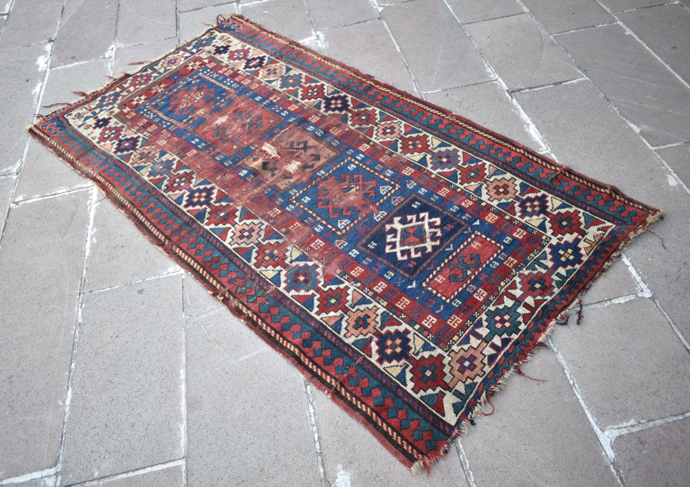Fabulous Antique Caucasian Rug 43'' x 80'' Collector Item Great Color Kazak Rug
