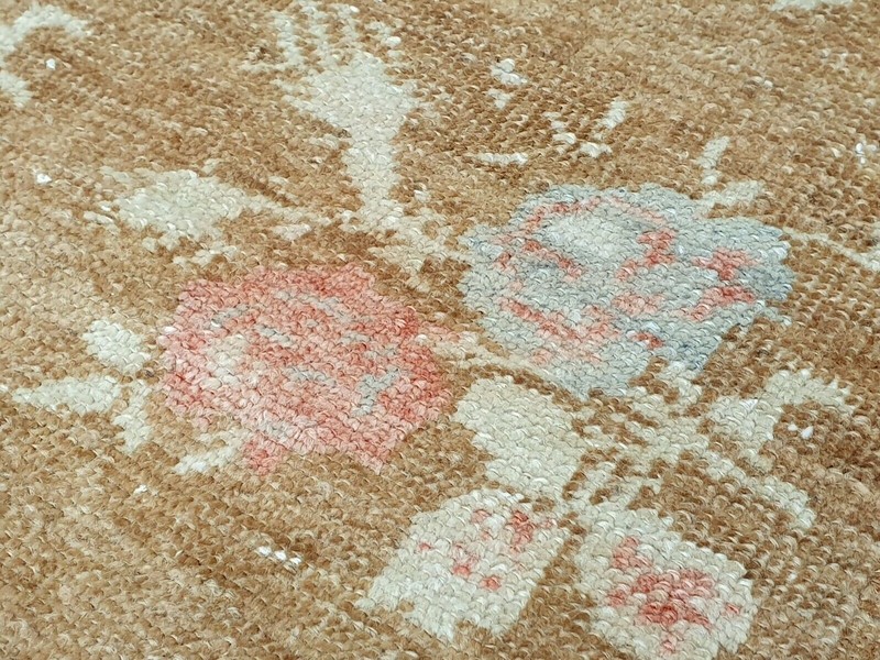 Dated 1911 Antique Natural Dye Distressed Wool Pile Oushak Area Rug 3'4''x8" gallery