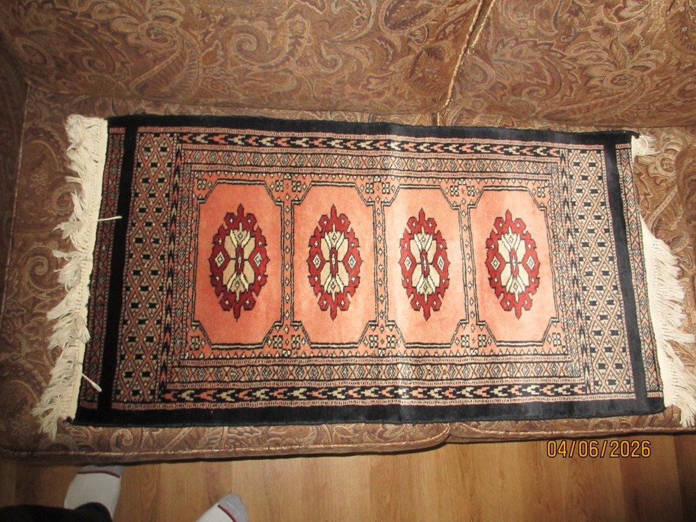 RARE HAND KNOTTED VINTAGE PAKISTANI BOUKHARA WOOL AREA RUG 36 X 19