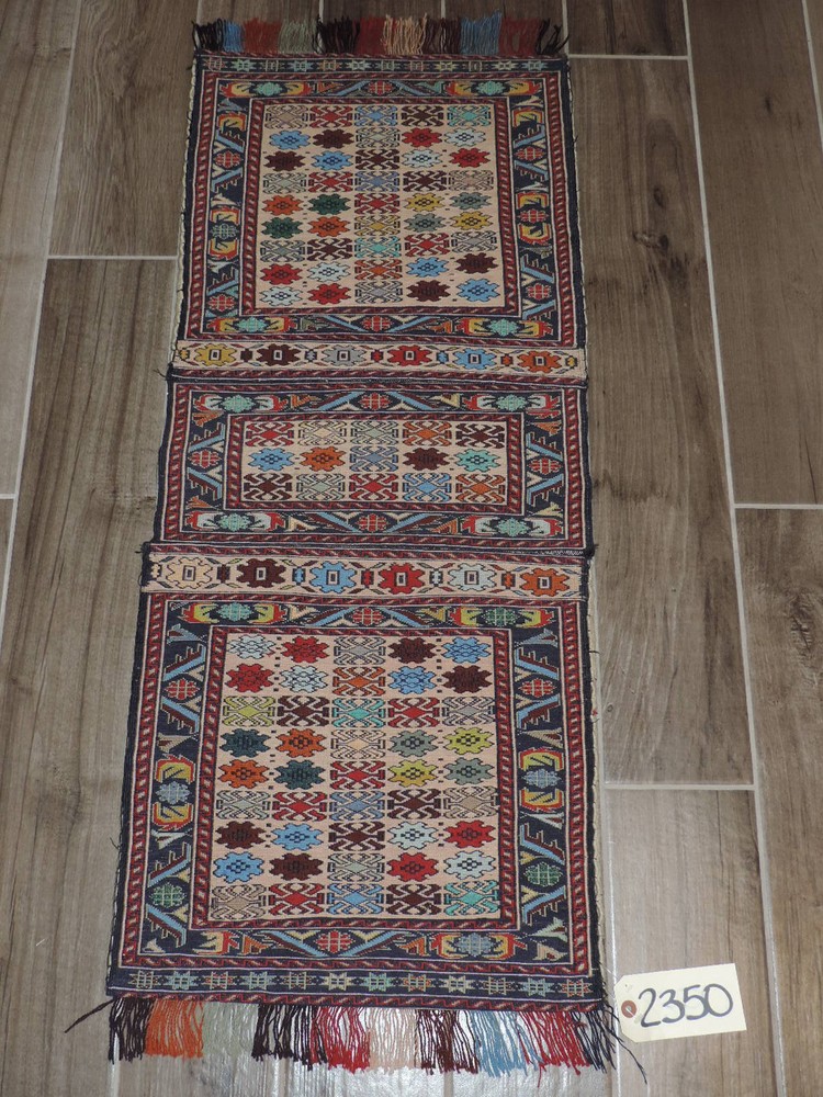 2x4ft. Handwoven Caucasian Kilim Sumak Wool Saddlebag