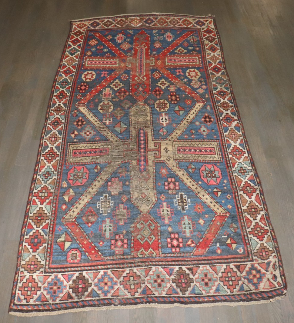 Antique Distressed Caucasian Karabagh Kurdish Rug Size 4'x8' gallery