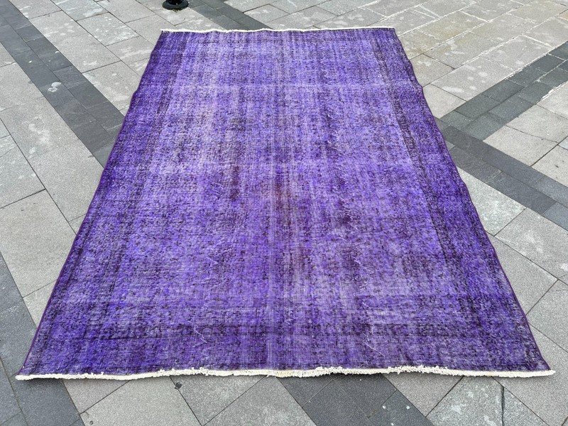 Overdyed 6.3x9.4 ft Vintage Turkish Rug – Vibrant Purple Oushak Carpet gallery