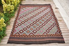 Turkish Kilim 66”x88” Handwoven Adana Cicim Kilim 168x225cm Vintage 5×7 Rug