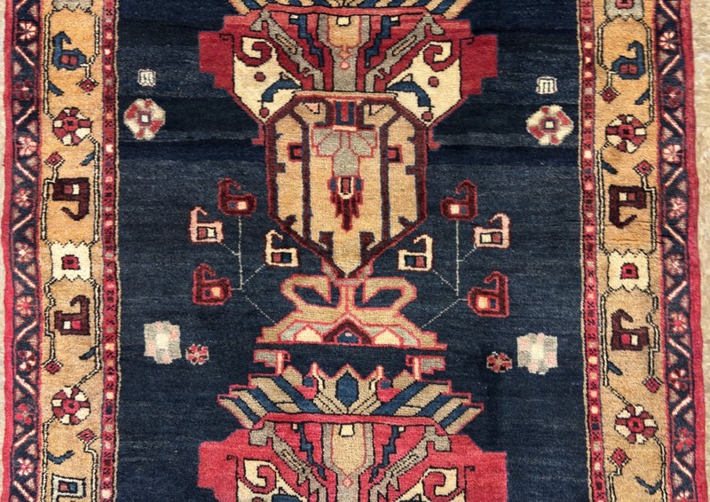 Vintage Ardebil Runner Rug 4x11 Hand Knotted Wool Tribal Navy Geometric Oriental gallery