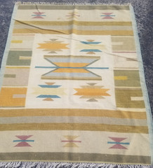 Vintage Traditional Handmade Turkish Geometric Wool Kilim Floor Rug 142×116 cm