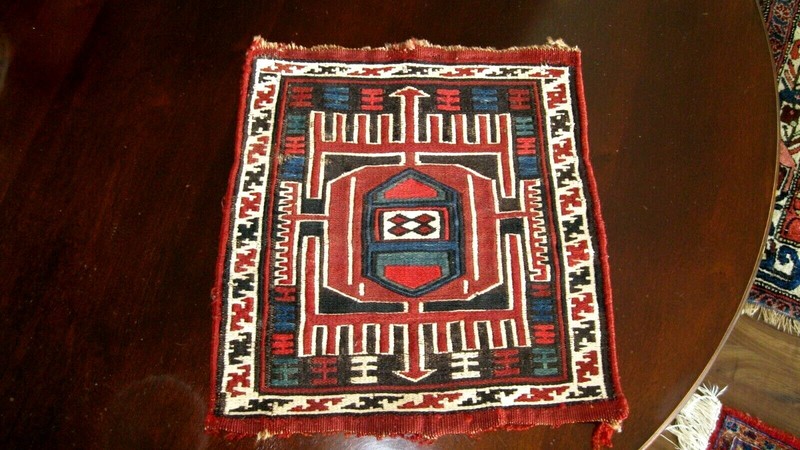 ANTIQUE 1890-1900 CAUCASIAN SOUMUK VERY SMALL BAG FACE EXCEPTIONAL PIECE gallery