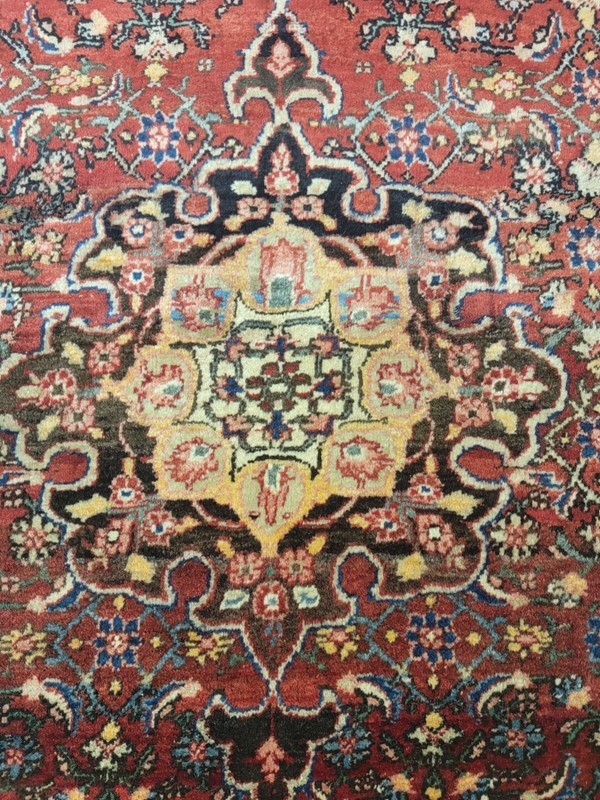 Antique Oriental Hand-Knotted Wool Area Rug Red/Navy Blue/Green 3'3" x 4'10" gallery