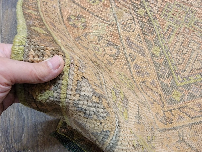ANTIQUE handwoven Turkish Oushak 11'5"x14ft soft colors circa 1920s gallery