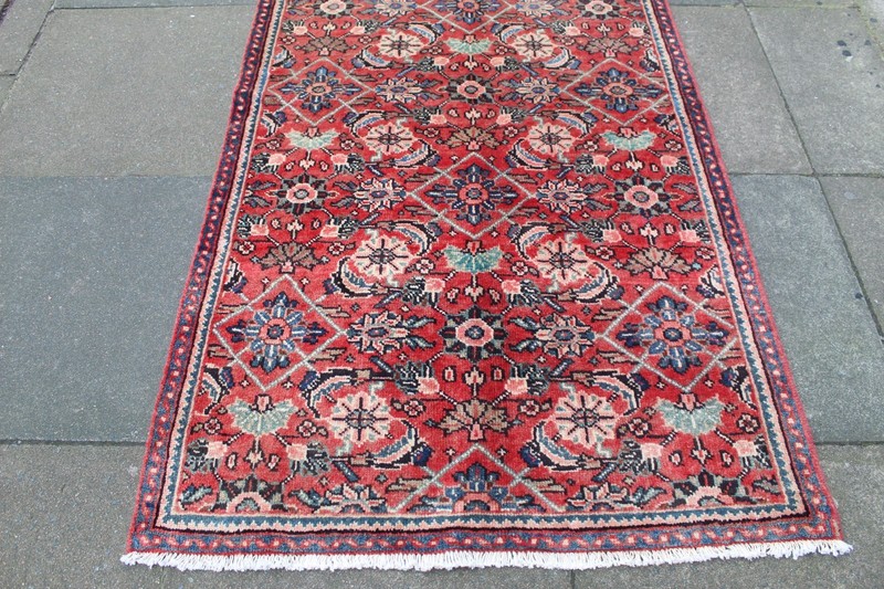 Vintage Hand Made Traditional Oriental Wool Red Long Runner 282x104cm gallery